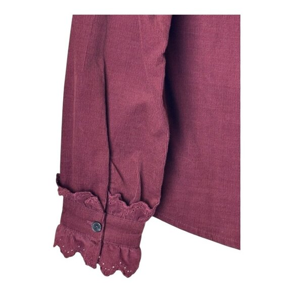Boden Shirt Women 6 Burgundy Lace Neck Corduroy Button‎ Down NWT Preppy Career - Picture 5 of 10